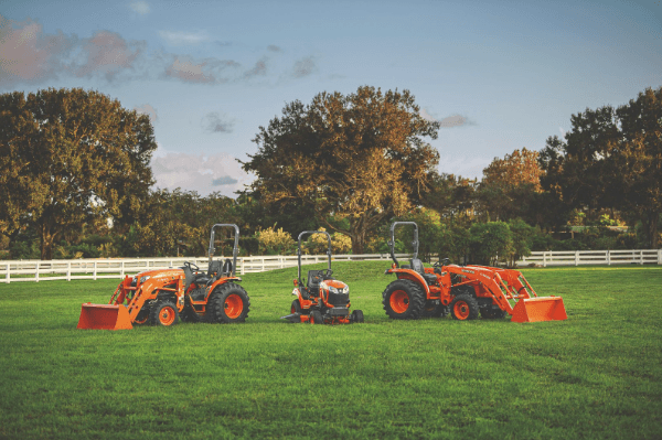 Tractors lined up on a field
