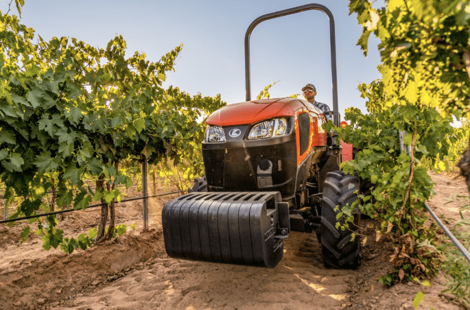 Specialty tractor moving through vineyard